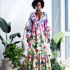 Floral Ombré Maxi Dress with Ruffle Bottom
